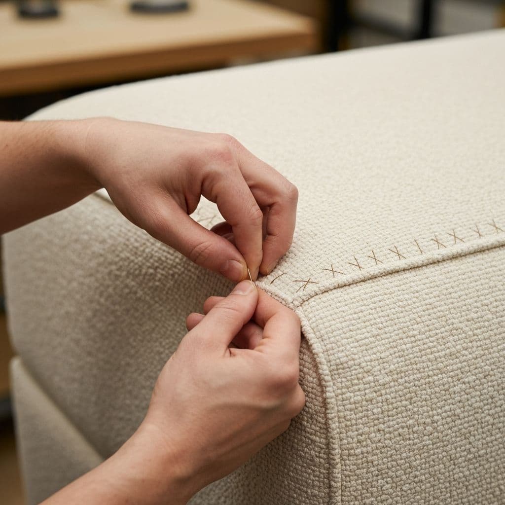 Sofa frame being upholstered with springs and webbing