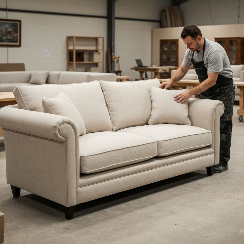 Finished custom-built Chesterfield sofa in brown leather
